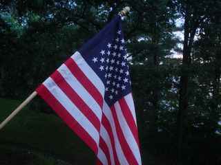 picture of an American flag with trees in background