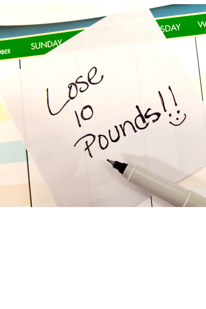 sticky note that says Lose 10 pounds on a calendar
